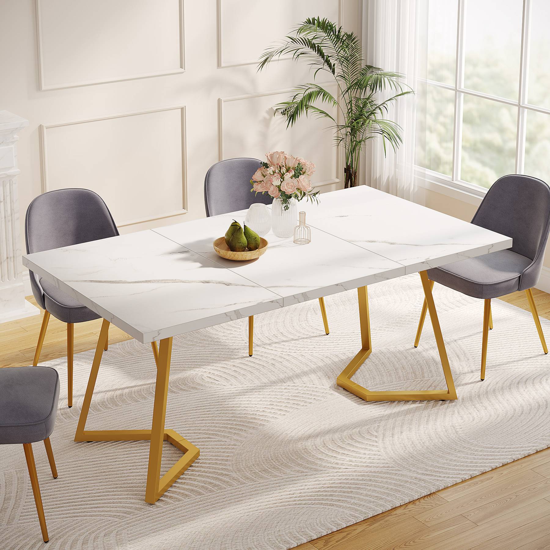 Tribesigns Dining Table 55 Rectangular Kitchen Table Faux Marble Top Tribesigns dining table 55 rectangular kitchen table faux marble top