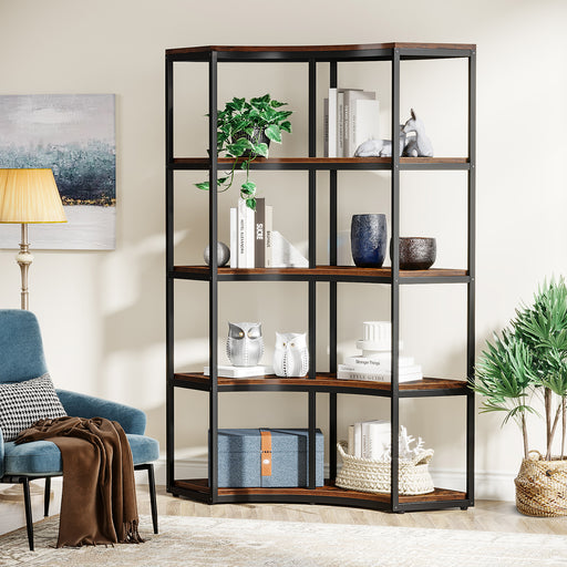 Tribesigns Bookshelf, 5 Tier Industrial Bookcase Curved Open Storage Shelf Tribesigns