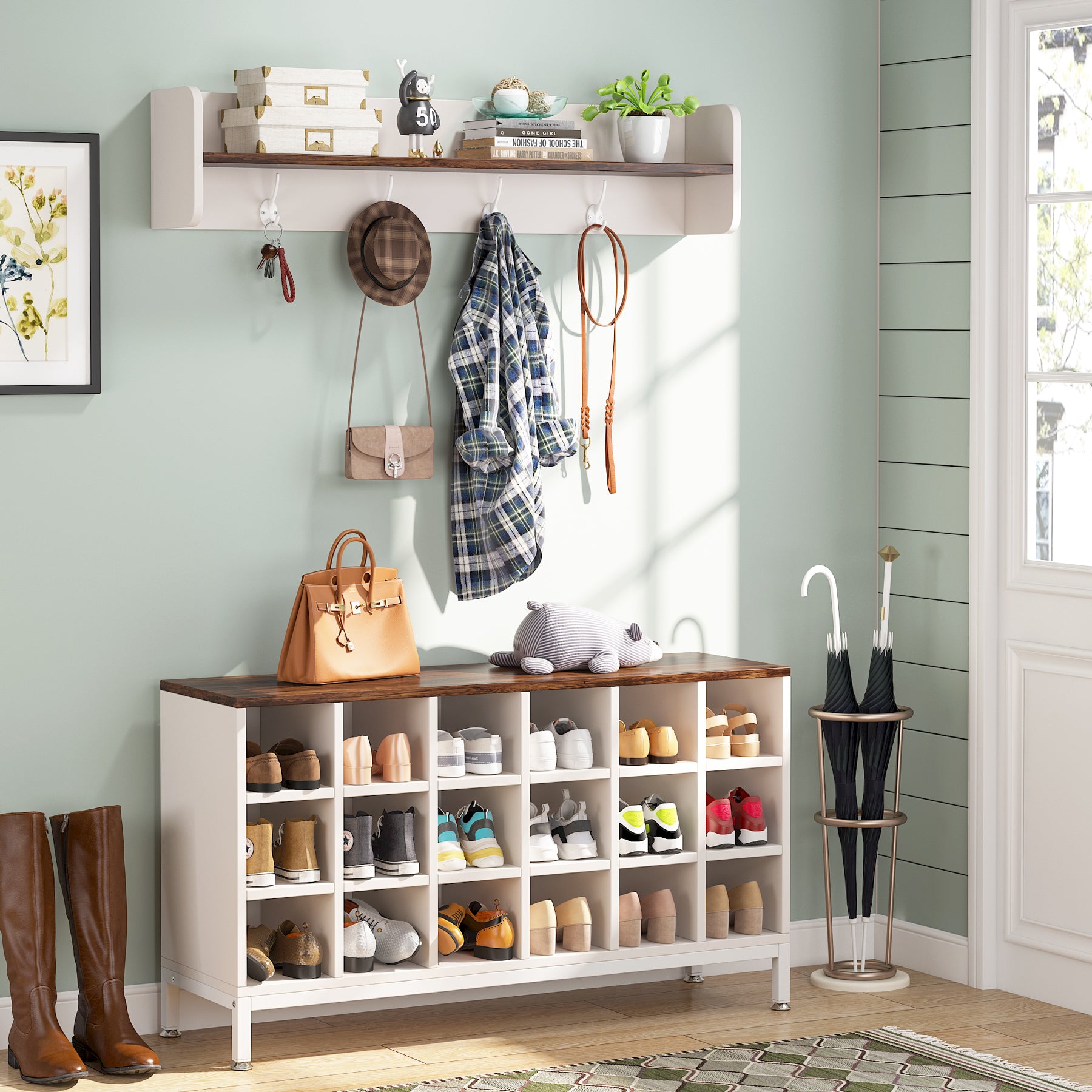 Entryway Coat Rack Shoe Bench Set, Hall Tree with 18 Shoe Cubbies - On Sale  - Bed Bath & Beyond - 36484396