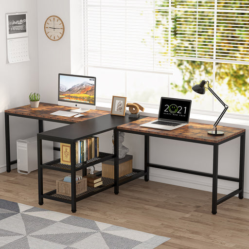Tribesigns Two Person Desk, 94.5" Double Computer Desk with Shelves Tribesigns