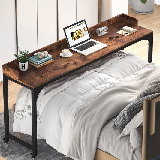 Overbed Table, Queen Size Mobile Computer Desk with Wheels Tribesigns