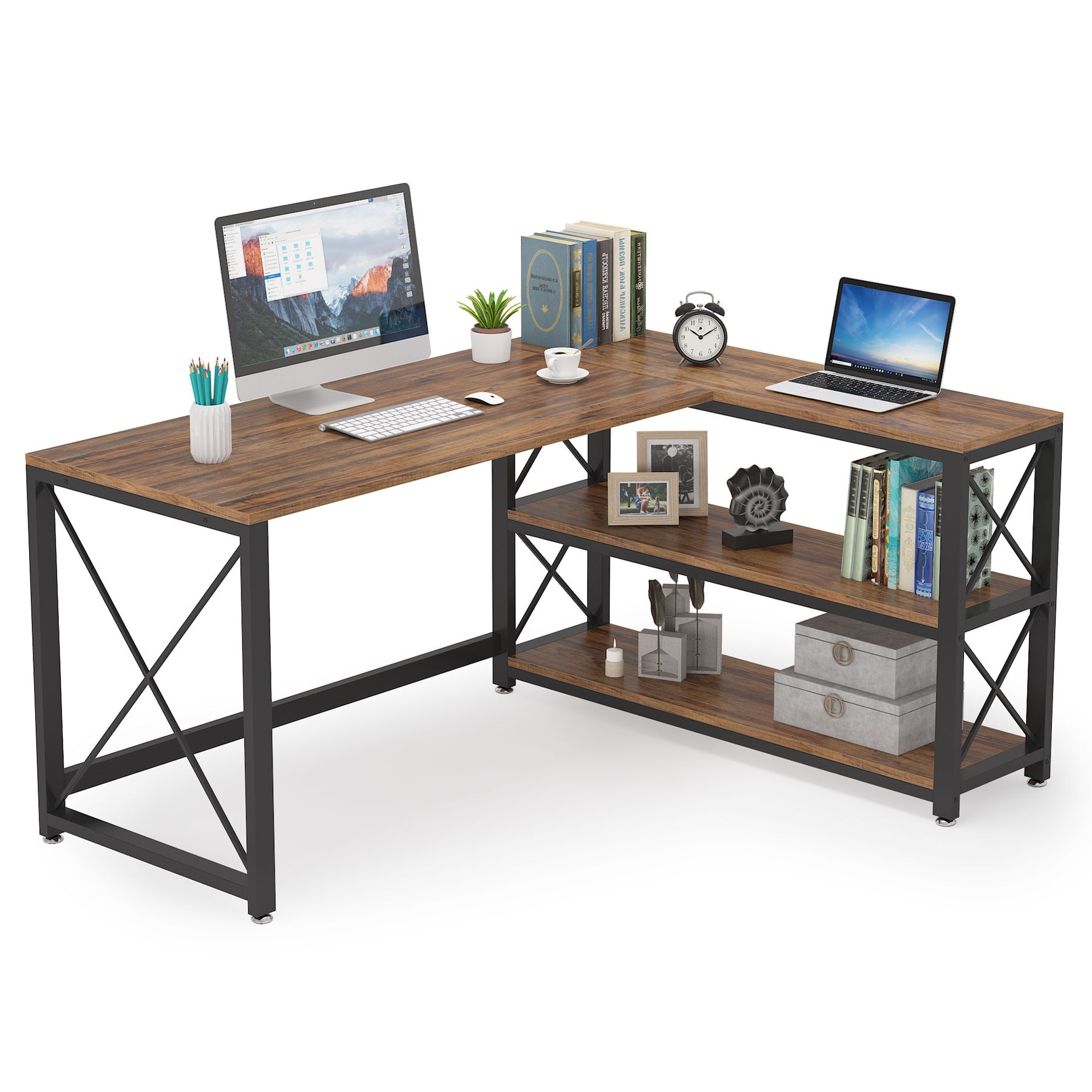 Tribesigns Reversible L-Shaped Computer Desk with Storage Shelves