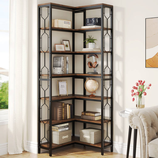 Corner Bookshelf, 7-Tier Industrial Corner Etagere Bookcase Tribesigns
