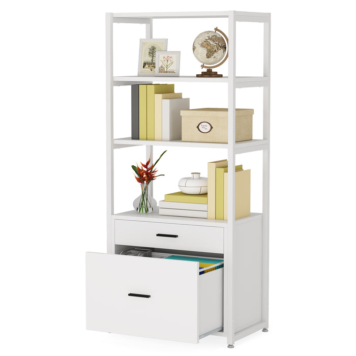 4-Tier File Cabinet, Modern Bookshelf with 2 Drawers Tribesigns