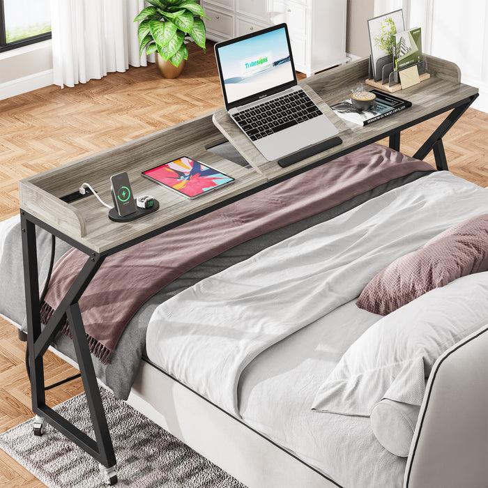Overbed Table, 70.9" Rolling Over Bed Desk with Adjustable Tilt Board Tribesigns