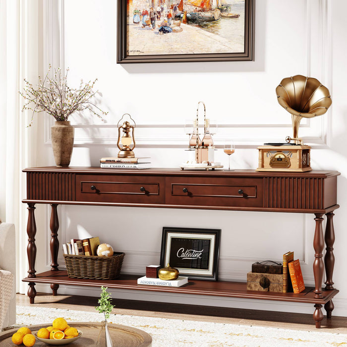 2 Drawers Console Table, 70.86" Sofa Table with Solid Wood Legs Tribesigns