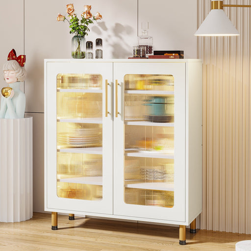 Modern Sideboard Buffet Storage Cabinet with LED Light & Acrylic Doors Tribesigns