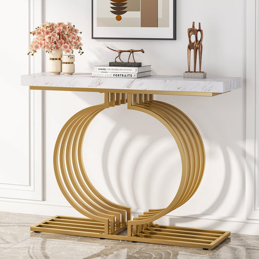39.37 Console Table, Geometric Entryway Sofa Table with Metal Base