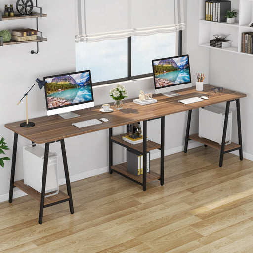 Tribesigns Two Person Desk, 94.5" Double Computer Desk with Storage Shelves Tribesigns