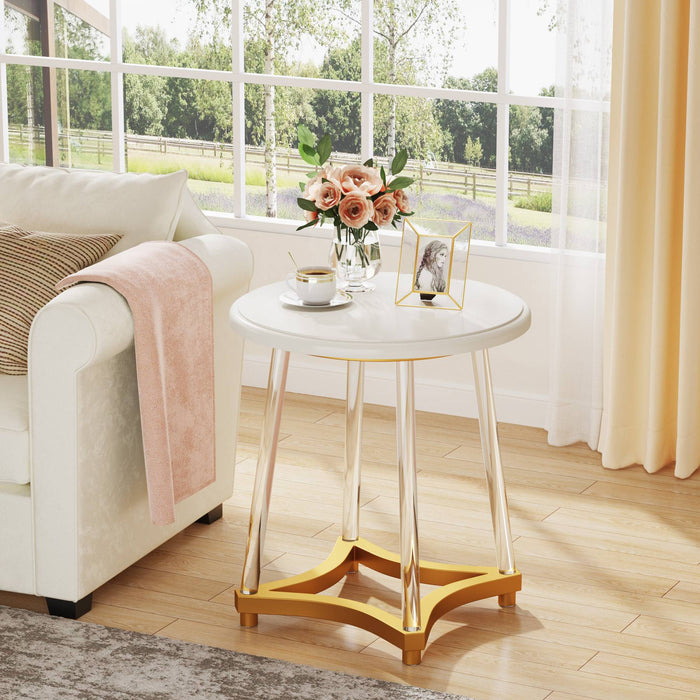 End Table, Round Side Table with Metal Frame & Thickened Acrylic Legs Tribesigns