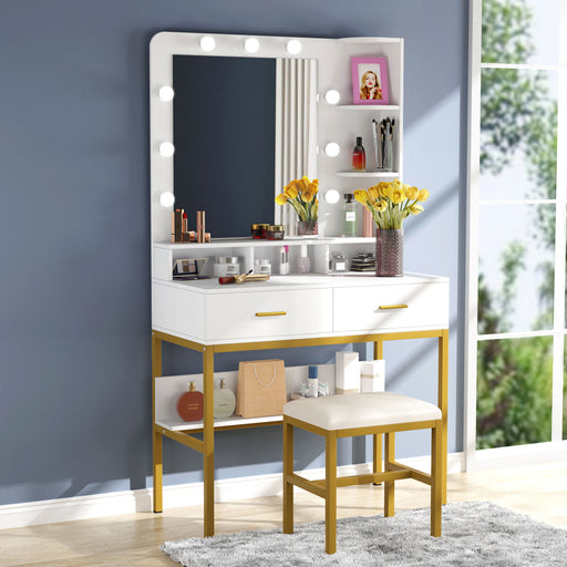 Makeup Vanity, Dressing Table Set with 2 Drawers & Stool Tribesigns