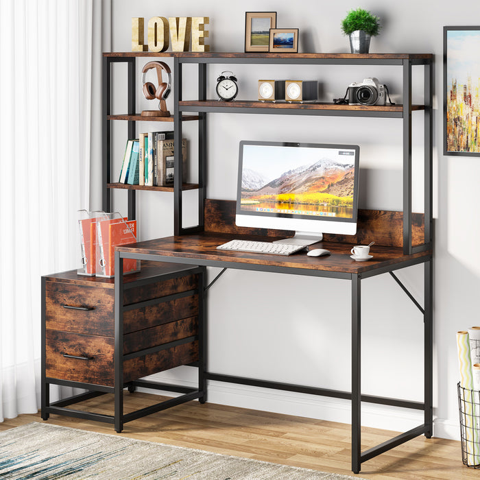 Tribesigns Computer Desk, 55" Writing Table with 2 Drawers and Storage Shelves Tribesigns