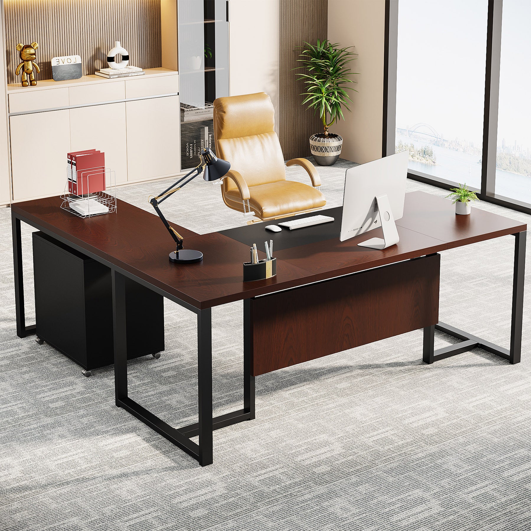 Tribesigns L-Shaped Desk, 70.8’’ Executive Desk with File Cabinet