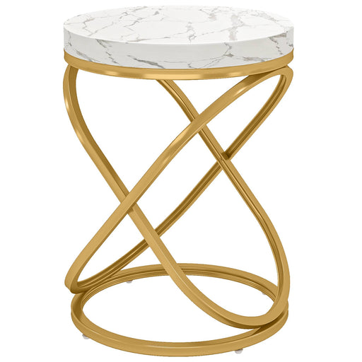 End Table, 26" Tall Round Sofa Side Table with Faux Marble Top Tribesigns