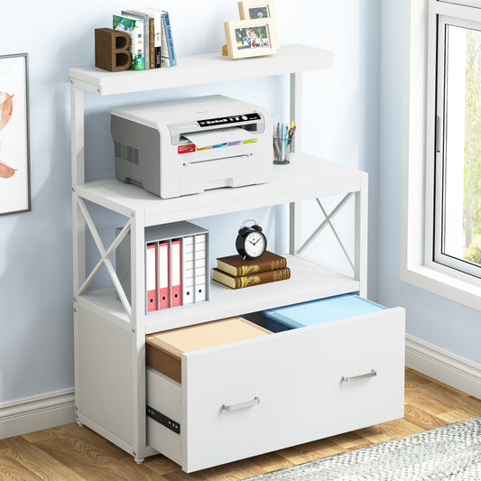 File Cabinet, Lateral Printer Stand with Drawer & Shelves Tribesigns