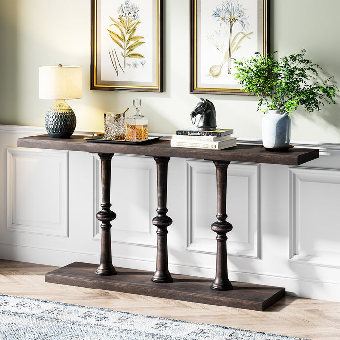 Tribesigns Console Table, Farmhouse 63” Sofa Table with Solid Wood Leg