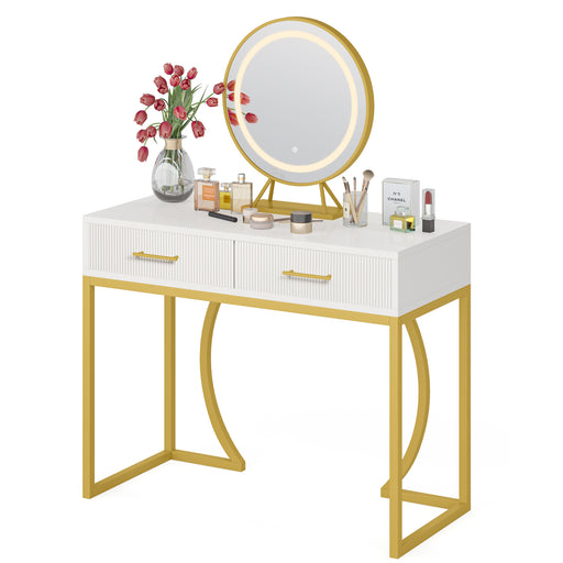 Makeup Vanity, 39 inch Makeup Dressing Table With 2 Drawers & LED Mecor Tribesigns