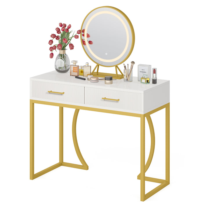 Makeup Vanity, 39 inch Makeup Dressing Table With 2 Drawers & LED Mecor Tribesigns