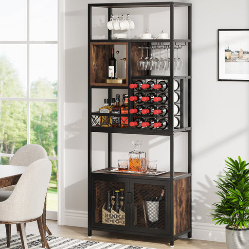 Wine Rack, 78.7" Freestanding Wine Shelf with Cabinet & Glasses Holder Tribesigns