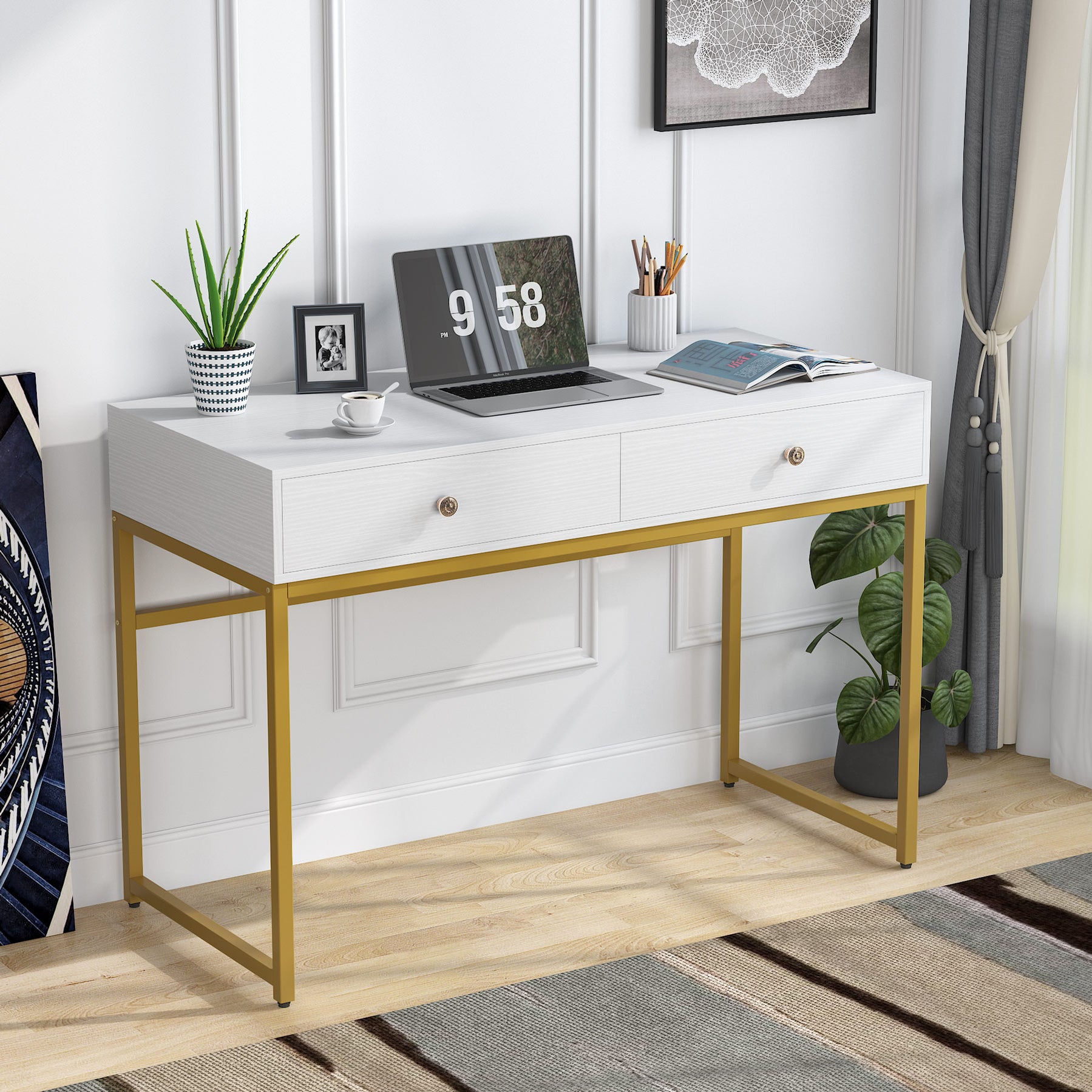 Tribesigns Computer Desk with 2 Drawers Multifunctional Study Writing Desk