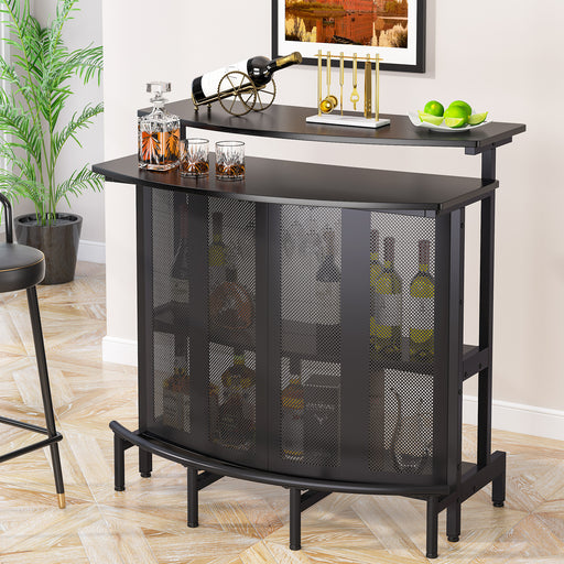 Home Bar Unit, 4 Tier Liquor Bar Table with Storage and Footrest Tribesigns