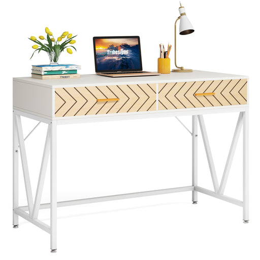 Tribesigns White Desk with Drawers & Metal Legs, Modern Vanity