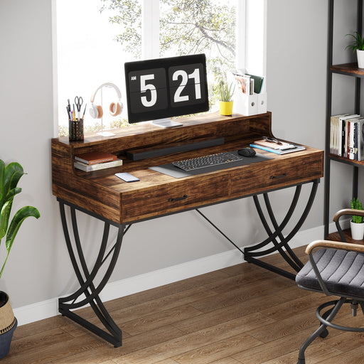 2-Drawer Computer Desk, Industrial 47" Writing Table with Monitor Stand Tribesigns