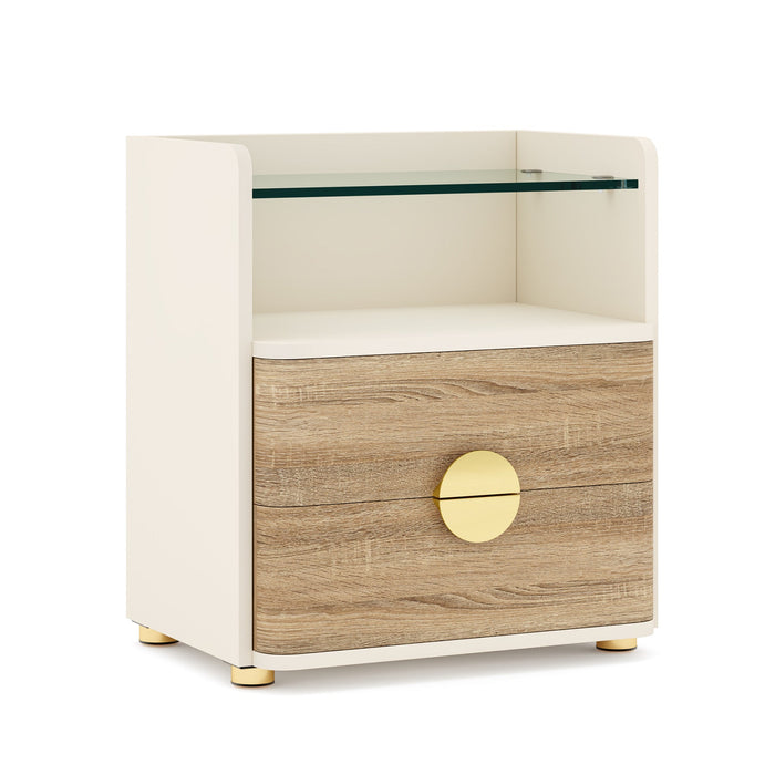 2-Drawer Nightstand, Modern Bedside Table with Open Storage Tribesigns