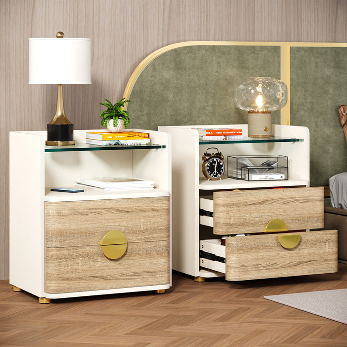 2-Drawer Nightstand, Modern Bedside Table with Open Storage Tribesigns