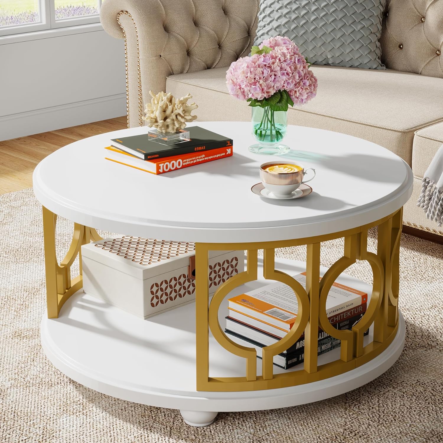 Tribesigns 2 Tier Round Coffee Table Center Table With Metal Frame 5027