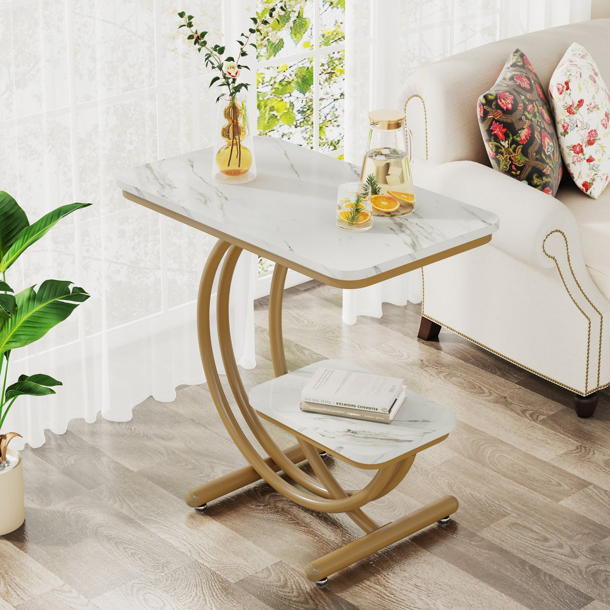 Tribesigns 2-Tier End Table Side Table with C-Shaped Metal Legs