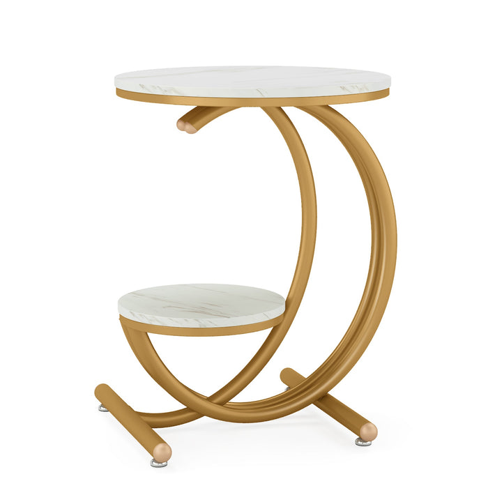 2-Tier End Table, Small Accent Side Table with C-Shaped Frame Tribesigns