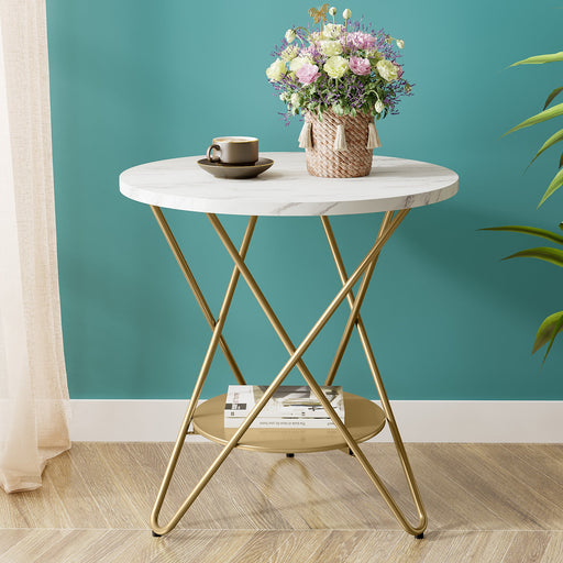 2-Tier Round End Table, 19.7" Side Table Faux Marble Snack Table Tribesigns