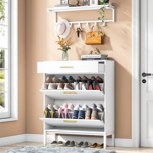 Tribesigns Shoe Cabinet with Floating Shelf, Modern 3 Drawers Shoe Organizer Tribesigns