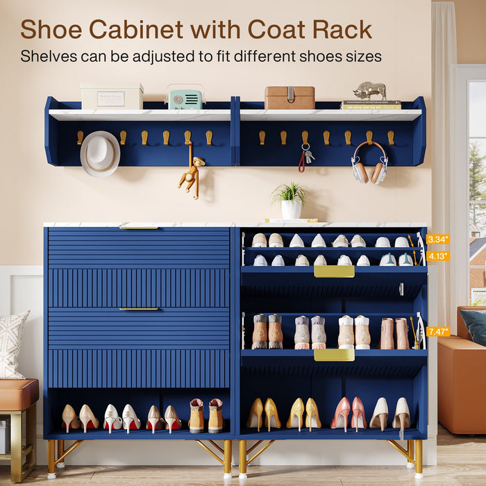 20 Pairs Shoe Cabinet with 2 Flip Drawers & Coat Rack Tribesigns