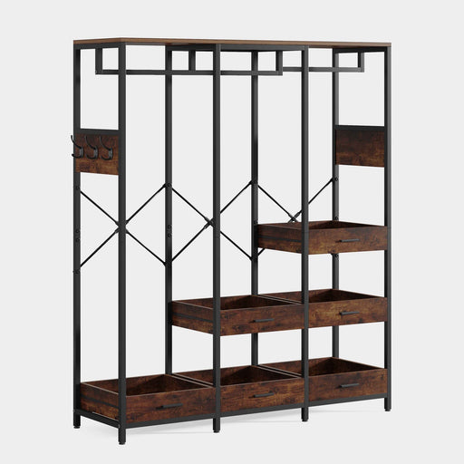 Freestanding Closet Organizer, Large Garment Rack with 6 Open Drawers Tribesigns
