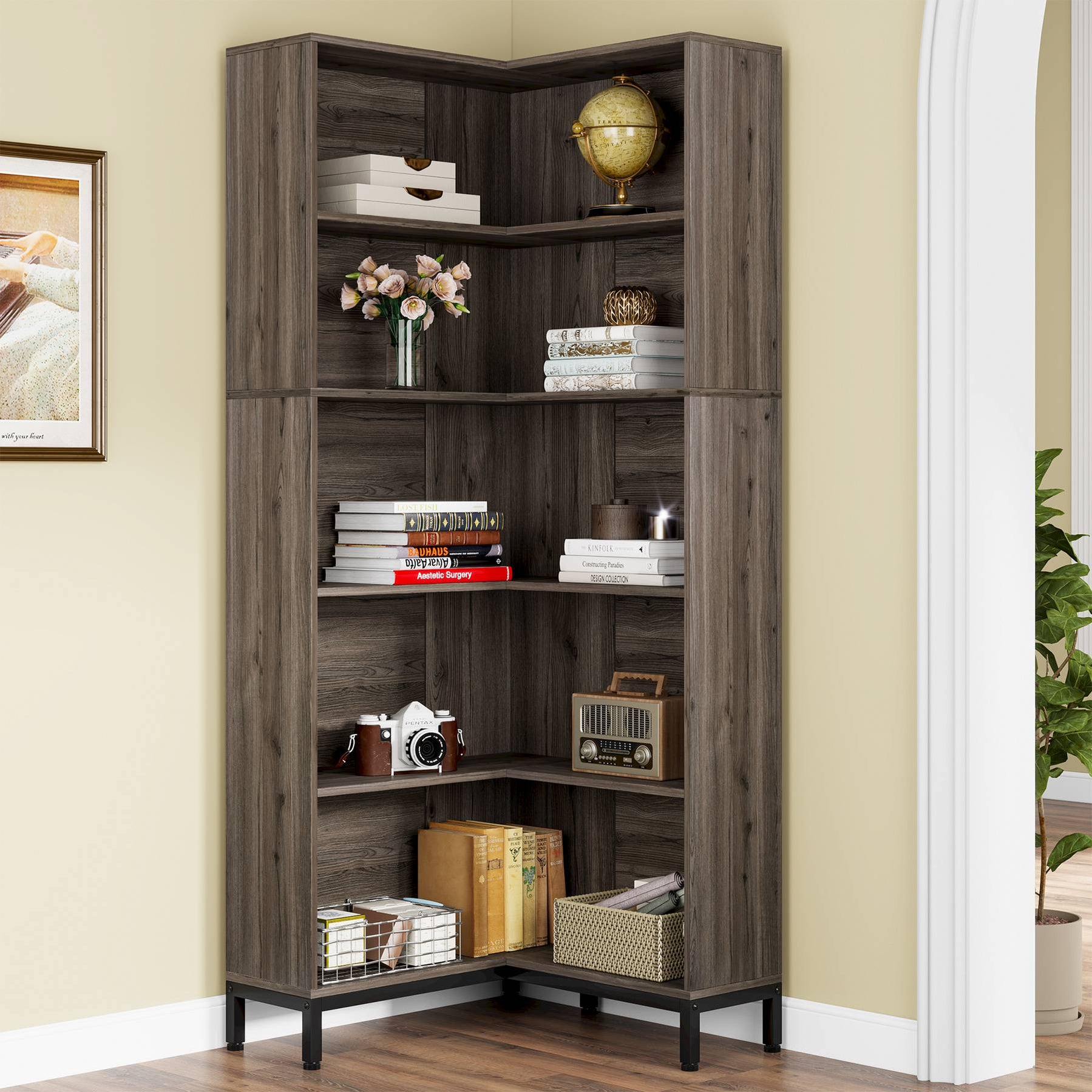 Tribesigns 71 Inch Corner Bookcase, 6-Tier L-Shaped Etagere Bookshelf