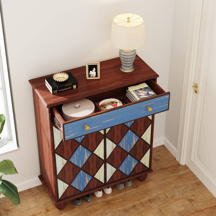 Multicolor Shoe Cabinet with Drawer and Adjustable Shelves Tribesigns
