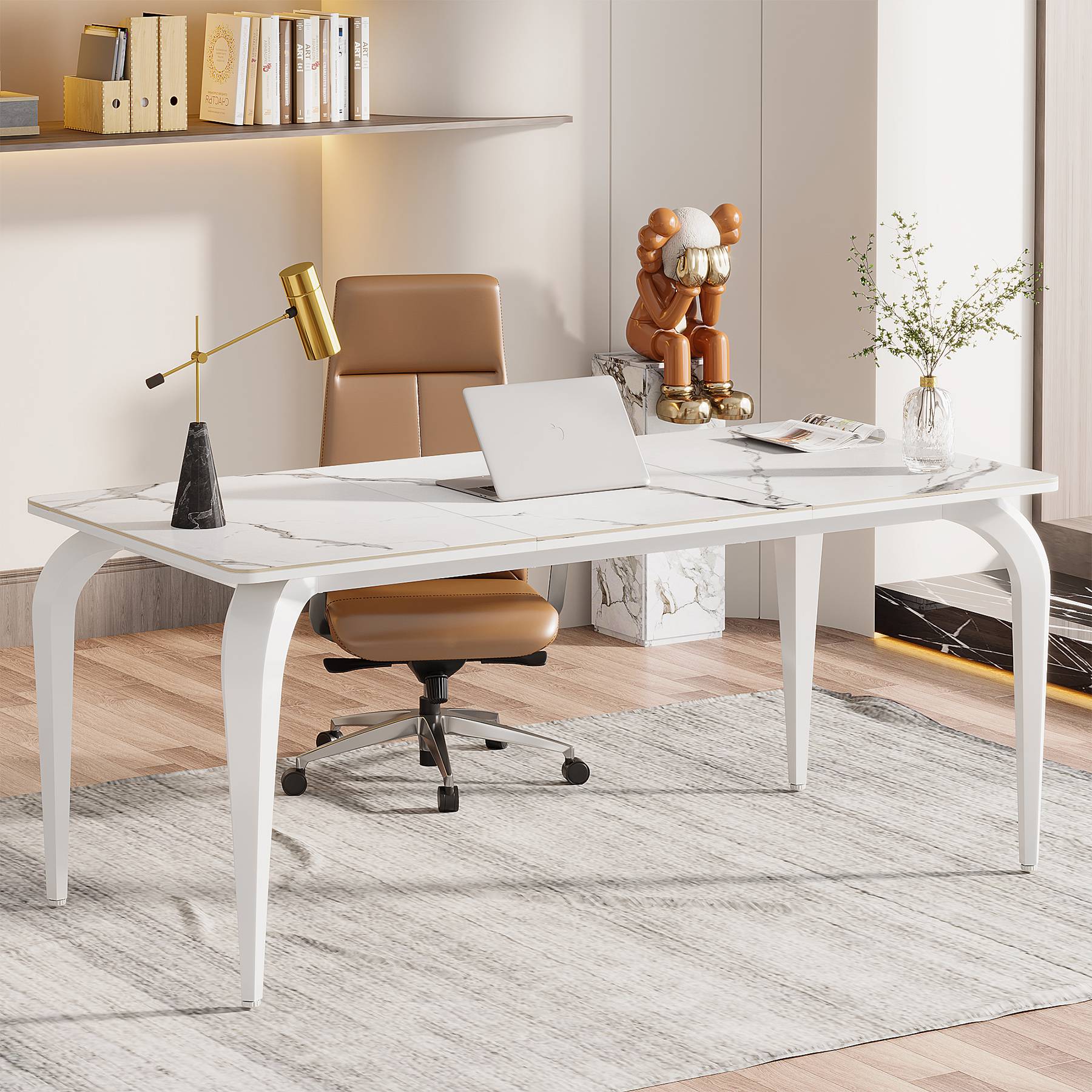 Tribesigns Computer Desk, 63 inch Large Office Desk Computer Table Study  Writing Desk for Home Office, White
