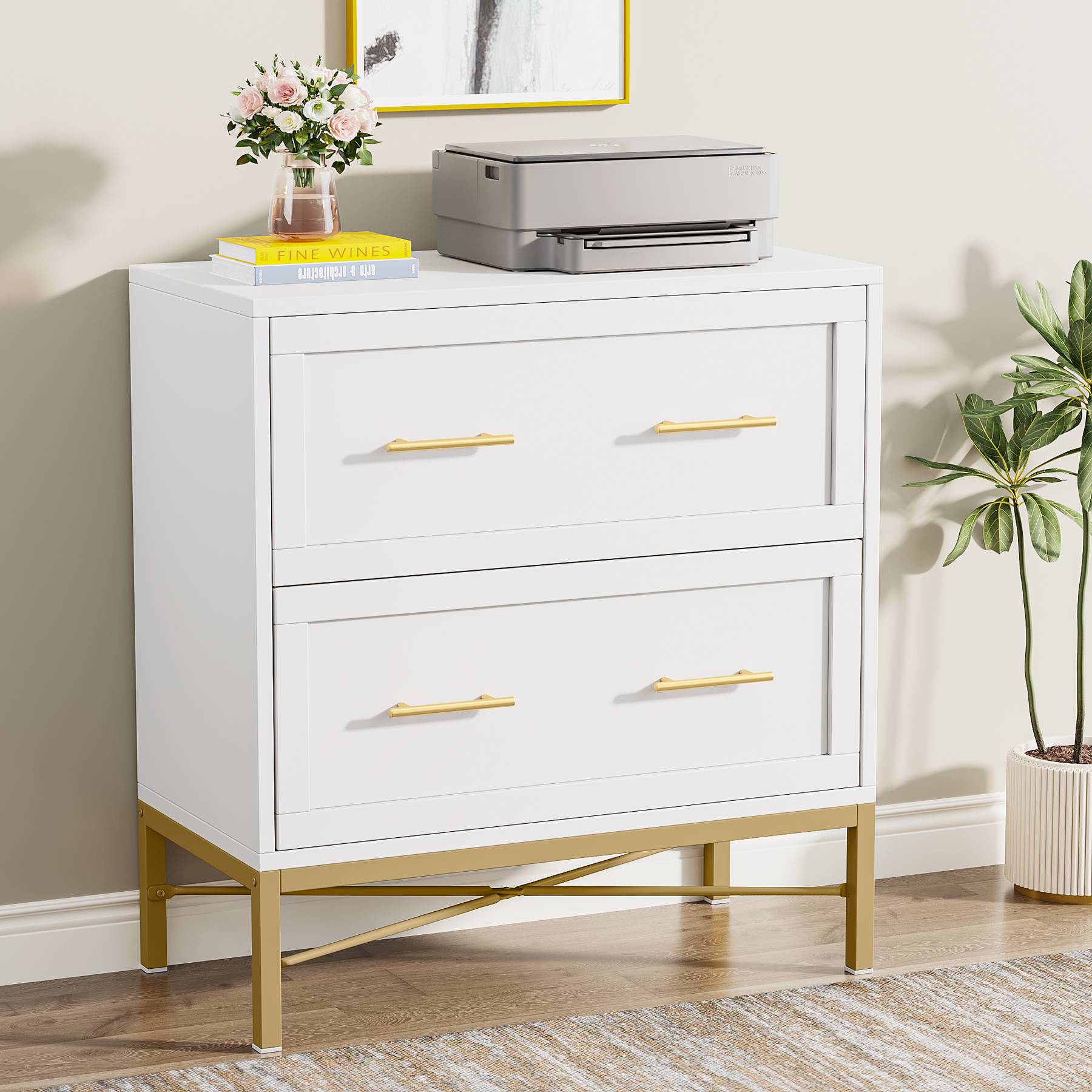 Tribesigns 2 Drawer Storage File Cabinet with Solid Wood Legs