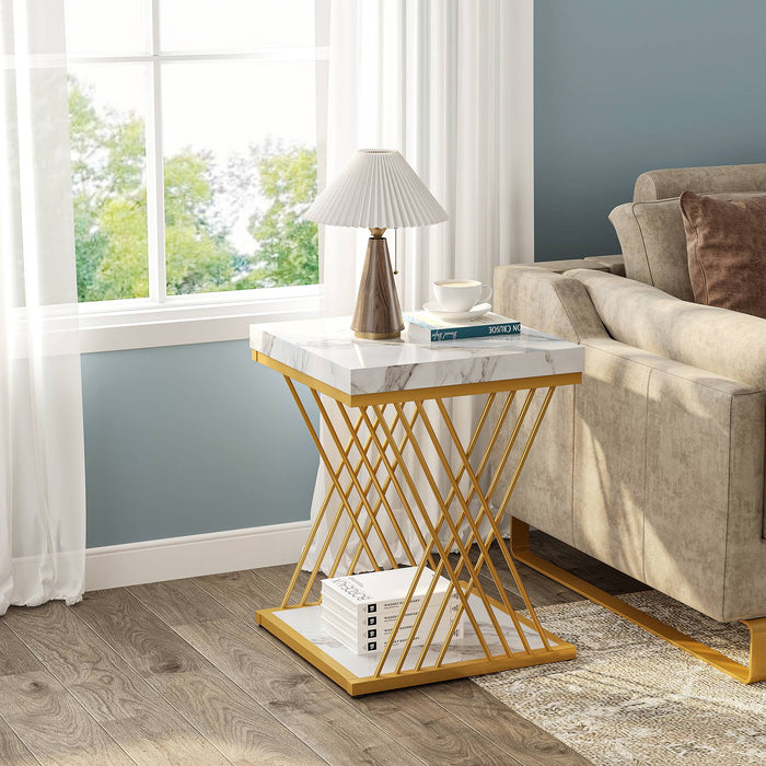 End Table, 2-Tier Square Side Table Modern Bedside Table Tribesigns