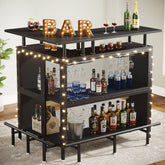 Home Bar Unit, L-Shaped Liquor Bar Table with Glasses Holders & Shelves Tribesigns 3
