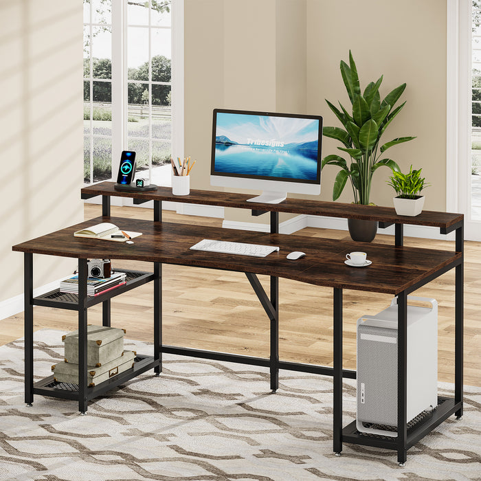 Tribesigns Computer Desk, 63" Writing Desk with Monitor Stand & Storage Shelves Tribesigns