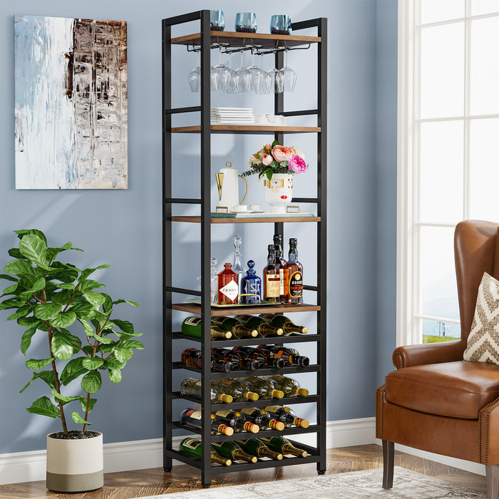 Wine Rack, 9 Tier 20 Bottle Wine Bar Cabinet with Glass Holder Tribesigns