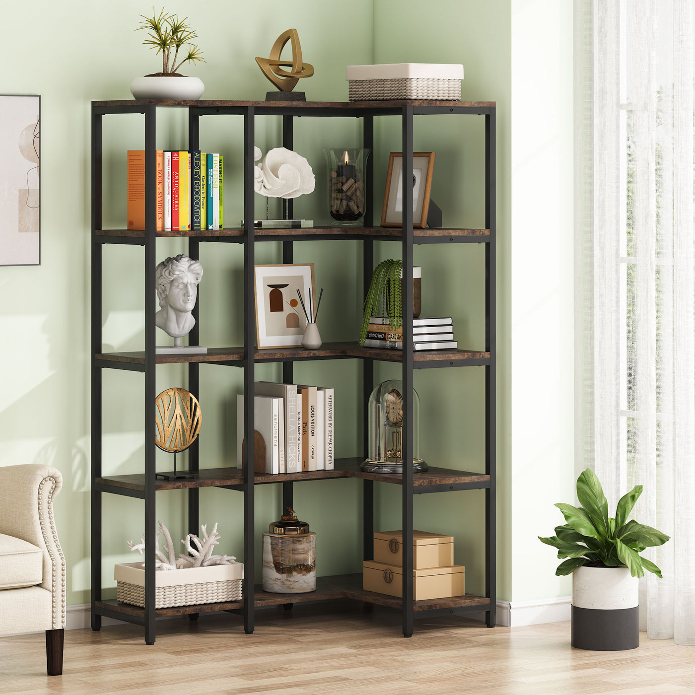 Tribesigns 5-Tier Corner Bookshelf, Industrial Corner Etagere Bookcase