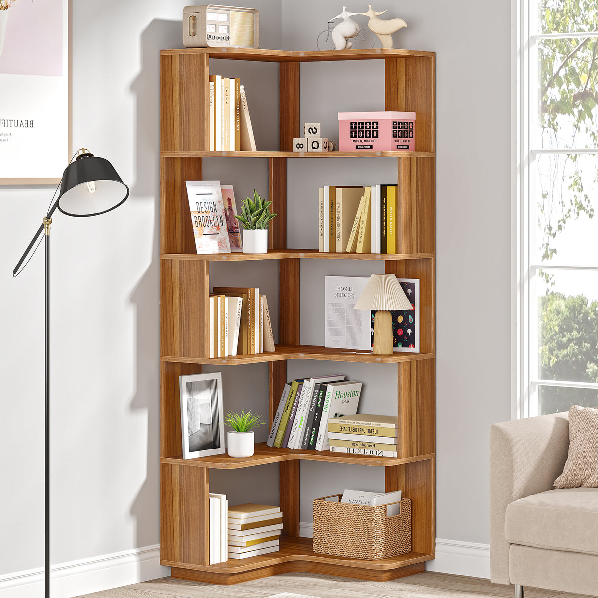 Tribesigns 6-Tier Corner Bookshelf with Anti-Drop Panel