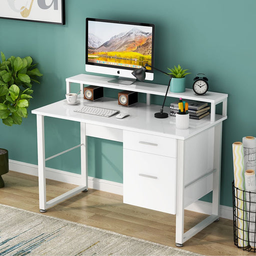 Tribesigns Computer Desk, 47 Inches Modern Writing Desk with 2 Drawers Tribesigns