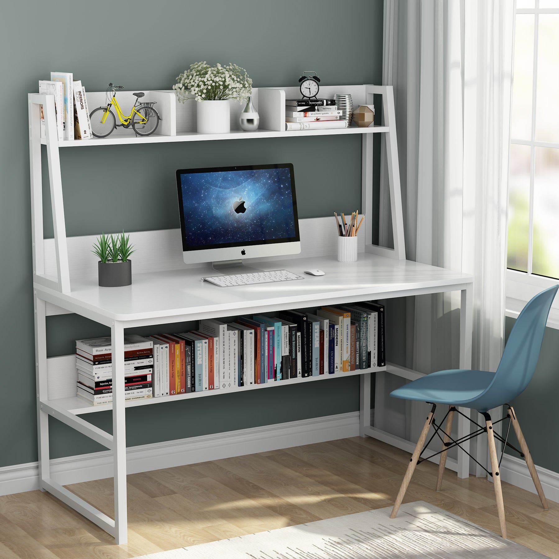 Tribesigns Compact Computer Desk With Hutch & Storage Shelf