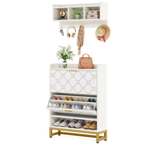 Tribesigns Shoe Cabinet with Cubby Coat Rack and 2 Flip Drawers Tribesigns