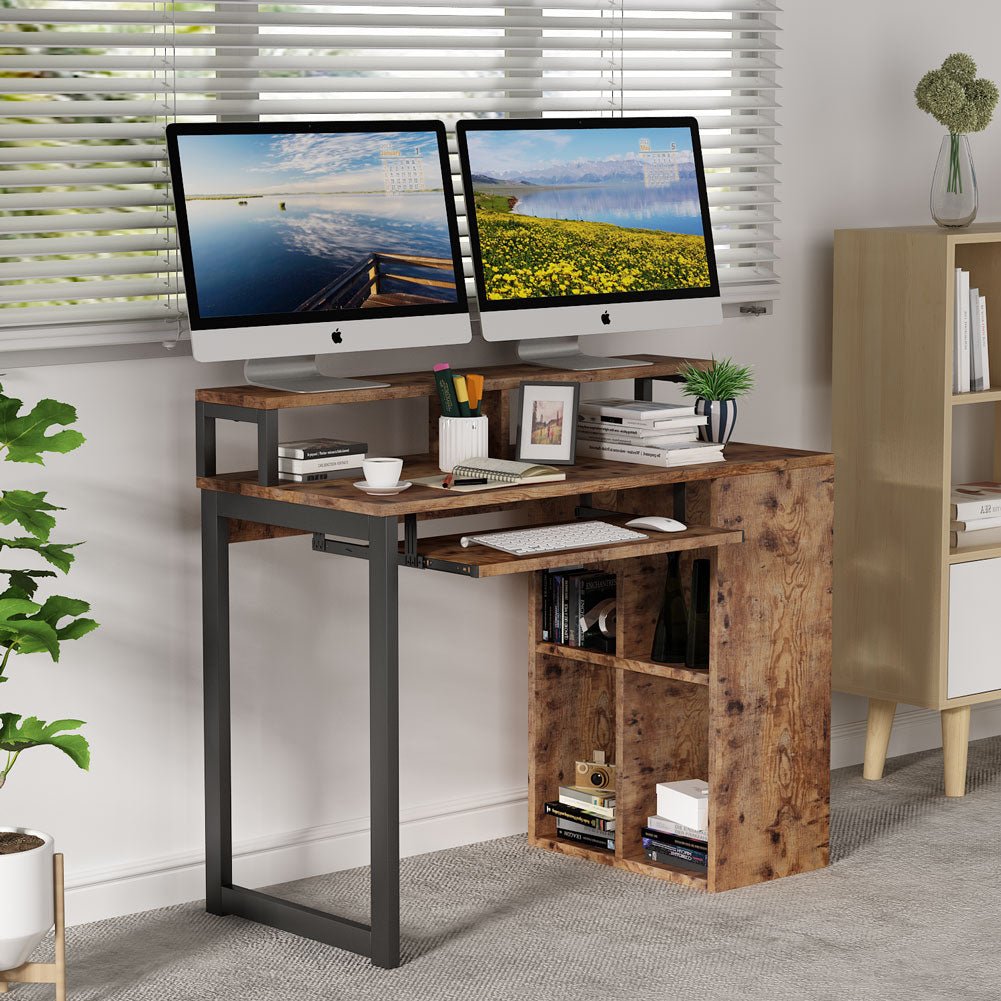 Tribesigns Computer Desk with Storage Shelf, 47 inch Home Office Desk with  Printer Stand & 23 inch Bookcase, Writing PC Table with Space Saving Design